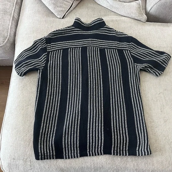 Zara Knit Button Up Camp Shirt Mens Medium Black White SS Stripe - Picture 5 of 5